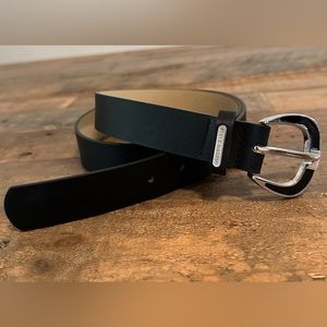 Women's Steve Madden Silver Buckle Black Belt, Sz L